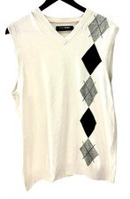 John Henry Men's Argyle Sleeveless Sweater Vest 100 Cotton MEDIUM White