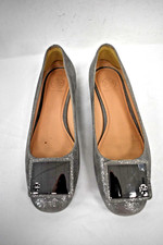 Tory Burch Silver Leather Flat Shoes Women's Size 8 N US On Sale