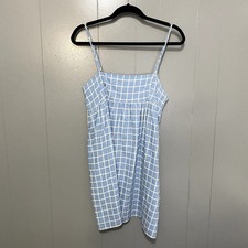 Urban Outfitters Rochelle Blue Windowpane Babydoll Sleeveless Mini Dress M