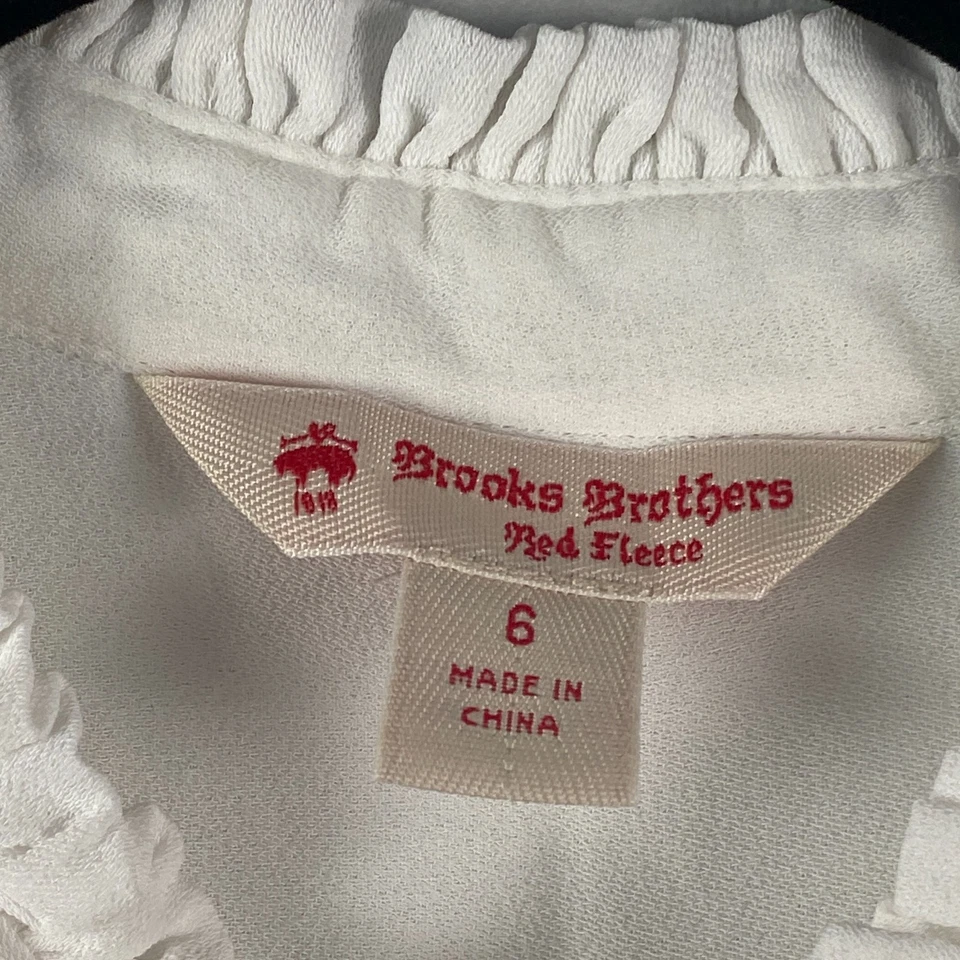 Camisa Brooks Brothers Pintuck Volantes Abotonada Talla 6 Blanca Viscosa Manga Larga Foto 4 de 4