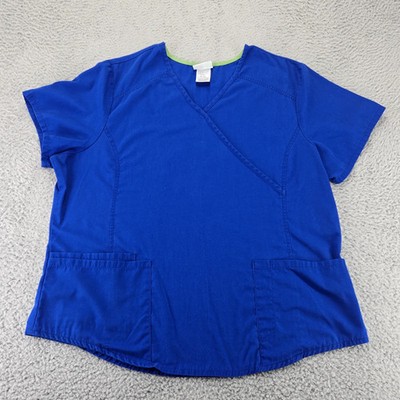 Scrubstar Shirt Womens XL Blue Medical Workwear Short Sleeve V-Neck