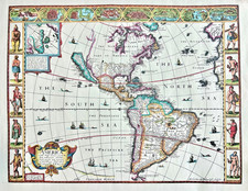 VINTAGE REPRODUCTION OF JOHN SPEED WESTERN HEMISPHERE IN 1626 WALL MAP UNFRAMED