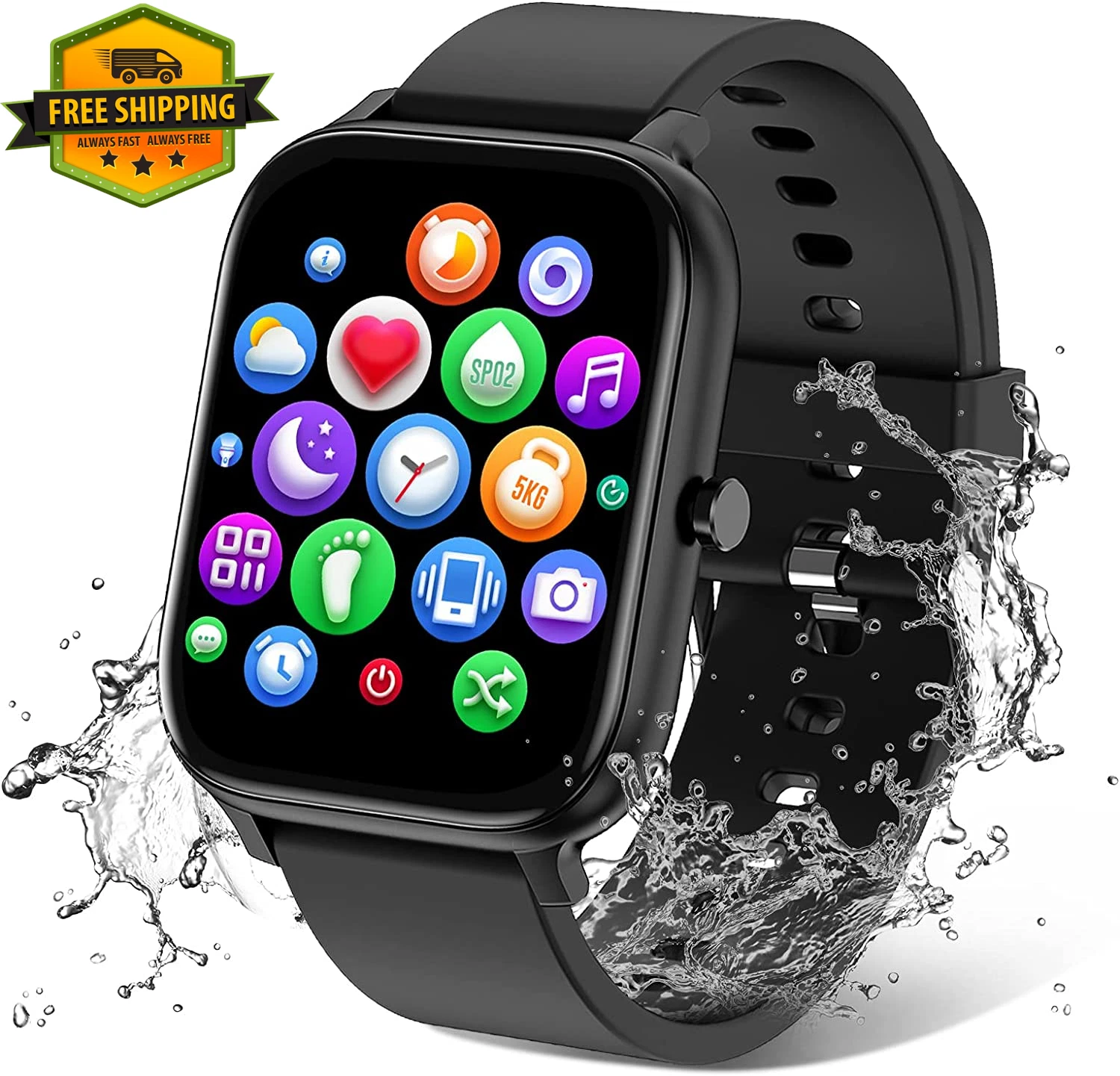 Smart Watch Bluetooth Fitness Tracker 1.69" IP68 Heart Rate Android iPhone
