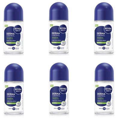 6x Nivea Derma Control Sensitive Antipersp Deo Roll On for Men 6x 50ml INCL.DUTY