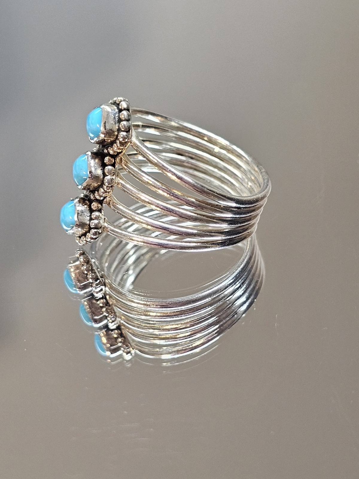 Turquoise Southwestern Single Stack Ring Sterling… - image 2