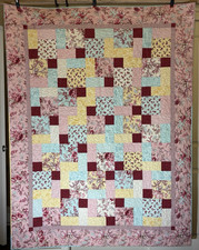Handmade Lap Quilt, Pink, Aqua, Yellow Florals. 57x75