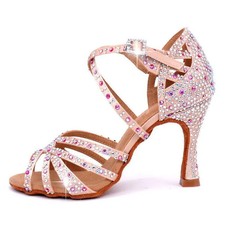 Women Latin Dance Shoes Colorful Rhinestone High Heels Soft Sole Sandals Pumps