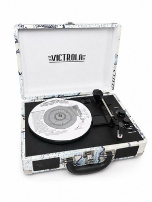Victrola Suitcase Record Player 3-Speed Portable Turntable Retro Map Print New