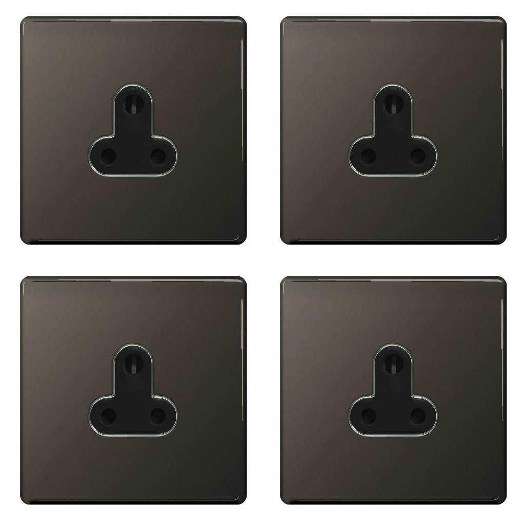 4 x BG FBN29B Screwless Flatplate 1G Unswitched Socket Roundpin 5A (Black Nickel