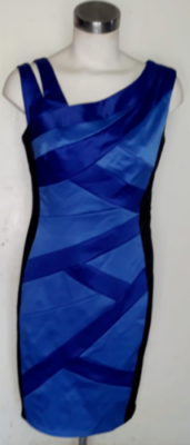 Robe Cocktail Sangria Bleu Royal Et Noir - Taille 8 Femme - Crayon, Sans Manches