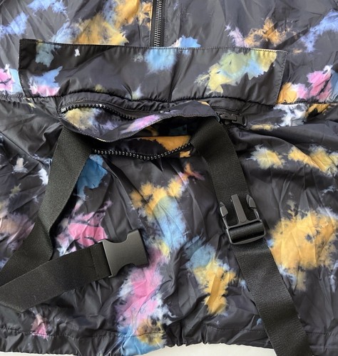 Zara Tie Dye Windbreaker Women Sz M Black Lightweight High Neck Drawstrings - Picture 8 of 12