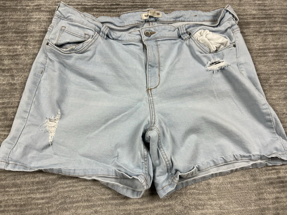 Pantalones Cortos Route 66 Mujer 18 Azul Mezcla de Algodón Lavado Claro Elastizados Envejecidos Relajados Foto 3 de 4