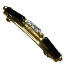 Vintage Rhinestone Goldtone  Black Barrette Hair Style Clip Art Deco Style