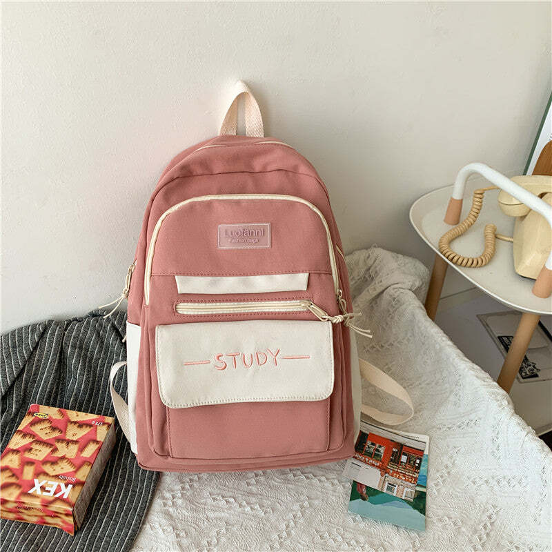 Color: Pink, Bag style: Without cow pendant - School Bag Female Junior High Scho