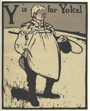William Nicholson Woodcut Print 1898 Y for Yokel Alphabet Lithograph 1975