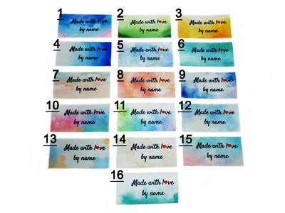 Made With Love By Vollfarbige Aquarell Designs Aufnähen Kleidungsstücketiketten 25x40mm