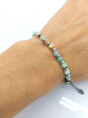 Frauen Herren Natürliche Amazonit Edelstein Perlenarmband Mehrfarbig - Bild 1 von 4