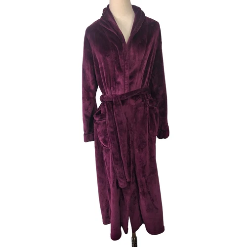 Carole Hochman Robe Size Small Purple Velour Long Belted Fuzzy Cozy Plush Warm