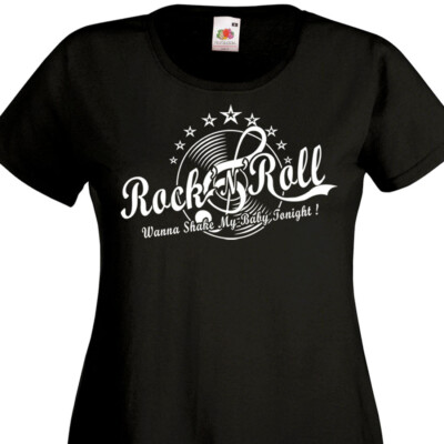 Damen T-Shirt ROCK'N'ROLL Rockabilly Schallplatte Bodenschlüssel 50er 60er SUN 