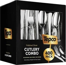 400 Plastic Silverware Set - Silver Cutlery Set - Disposable Flatware Set ...