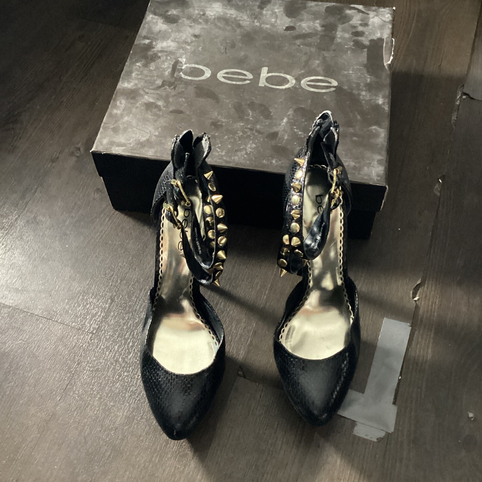 BEBE Womens Black Python Leather Sky High Stilett… - image 1