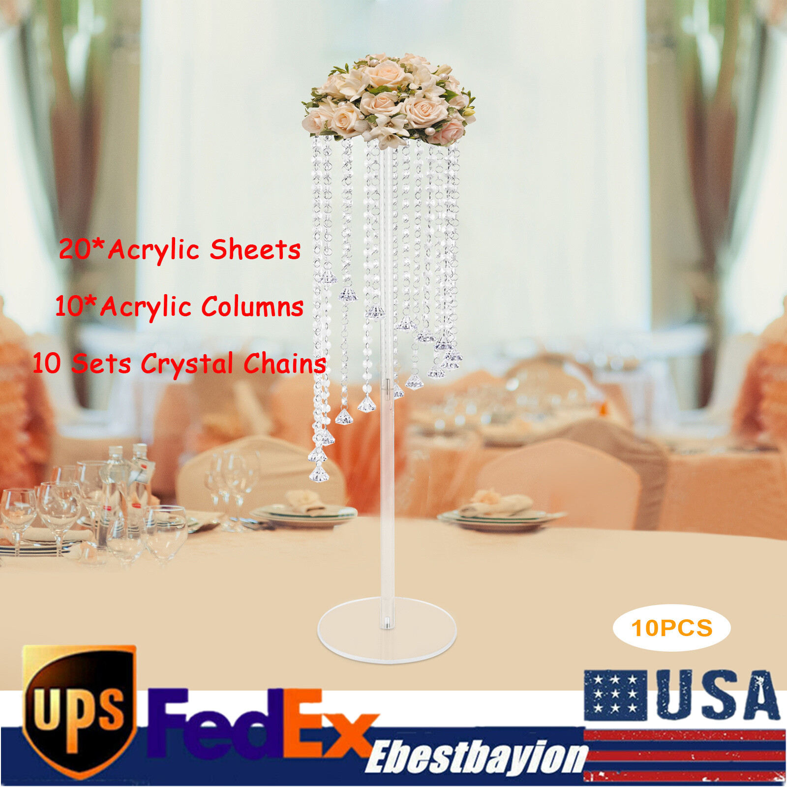 10 PCS Crystal Flower Stand Wedding Centerpieces Tables Flower Stand 80cm Tall