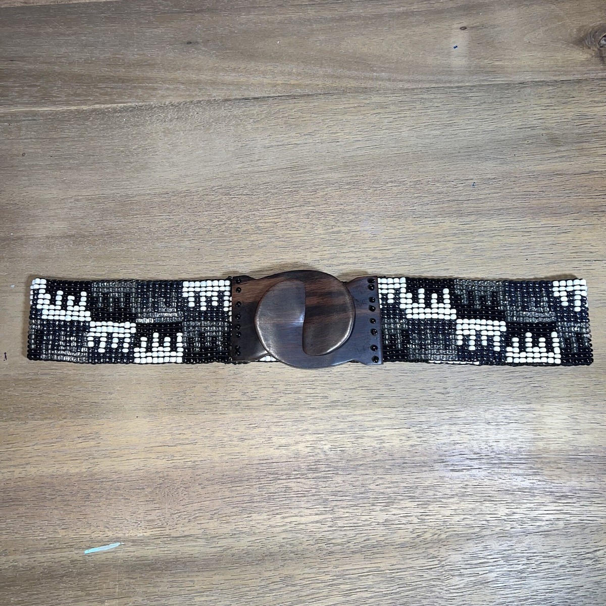 Handcrafted Boho Glass Bead Stretch Belt with Wood Buckle Stretch Beaded Belt with Wooden Buckle | Boho Chic Handmade  main image 4
