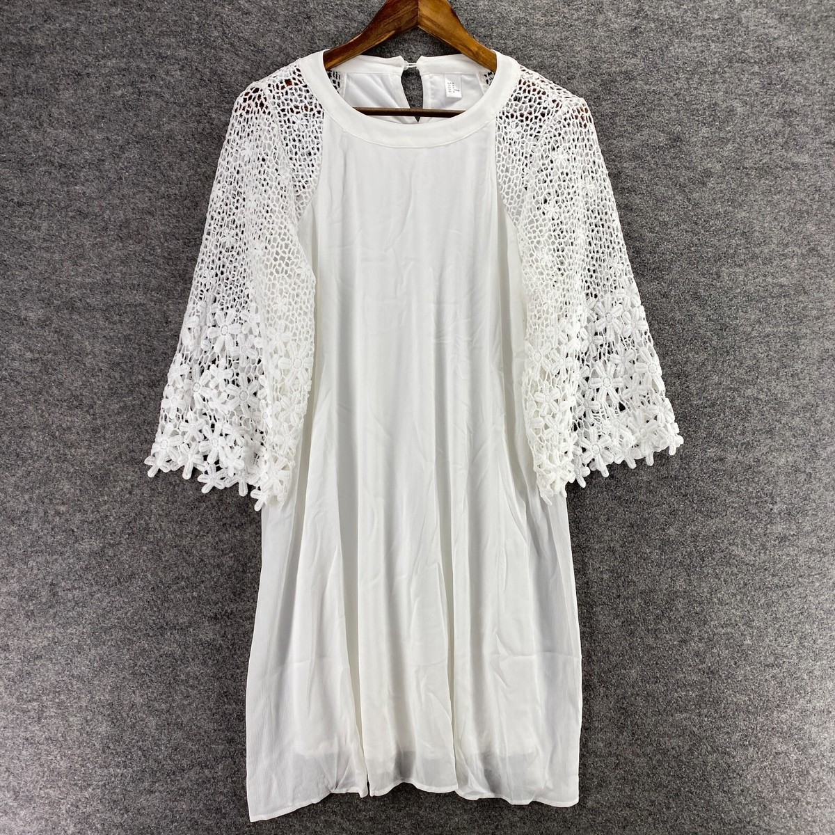 Unbranded Dress Women M White Floral Crochet Shift Midi Crew Neck Casual |  eBay