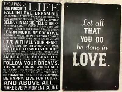 TWO 8x12 TIN SIGNS Live love laugh dream believe magic smile happy friends quote