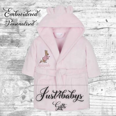 Embroidered Peter Rabbit Personalised Soft Baby Dressing Gown Bath Robe EARS RU1