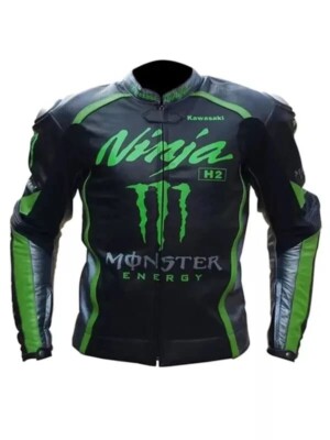 Monster Energy Kawasaki Racing Team Leather Biker Jacket – Green