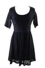 Maison Jules New Deep Black Belted Lace Dress  M $89.5