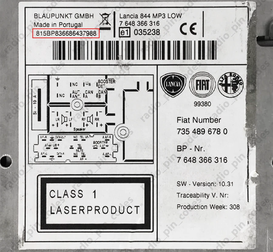LANCIA RADIO DEKODIEREN PIN CODE DELTA FULVIA GRAND MUSA THEMA VOYAGER YPSILON - Bild 3 von 4