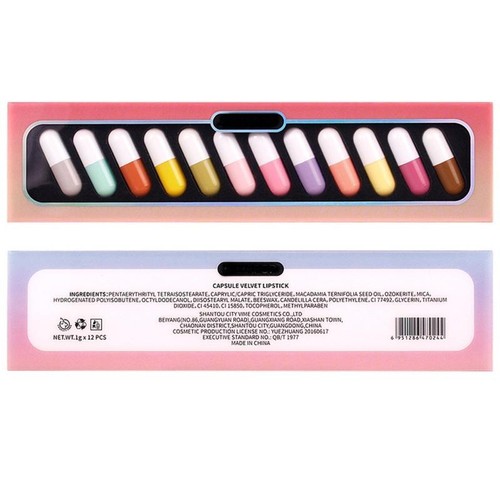 Mini Pill Capsule Lipstick,Matte Lipstick Set 12PCS Capsule Lipstick