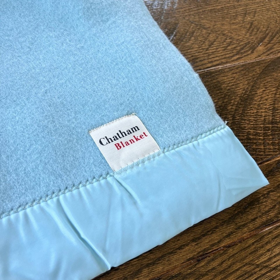 NEW Vintage Chatham Blanket Satin Trim Blue 72" x 90” Beautiful eBay
