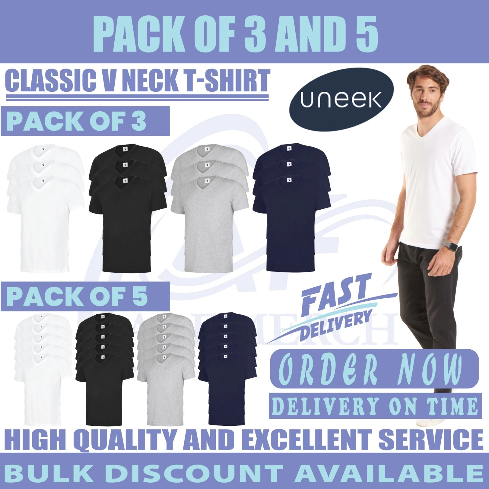 Packs of 5 & 3 Classic V Neck T-shirt Plain Short Sleeve Workwear Unisex UC317
Opens in a new window