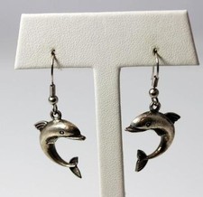 Super fun Fast shipping Sterling Silver Dolphin Dangle Earrings 1.75 10262