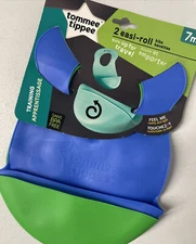 New 2 PACK Silicone Baby Bib BPA-free Food Catcher BLUE/GREEN Waterproof Roll Up