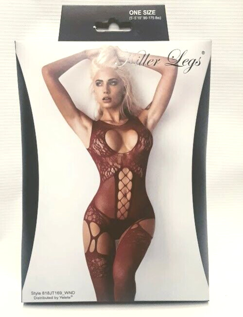 Red Lingerie Fishnet Lace Keyhole Garter Bodystocking Killer Legs