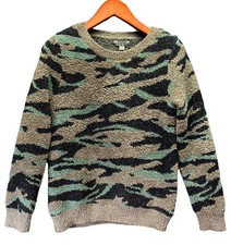 Barefoot Dreams Cozy Chic Seaside Crewneck Sweater Green Camo Size Small