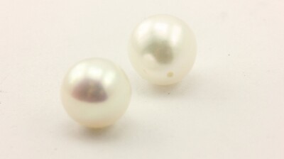 1 pair drilled white fresh water tear drop pearls 11.96-12.06x11.01-11.40mm