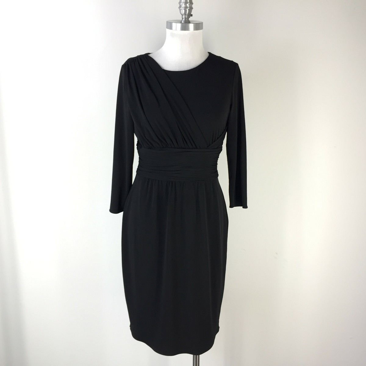 tahari empire waist dress Tahari S 6 Black Sheath dress 3/4 sleeve Stretch Career Cocktail Empire  waist