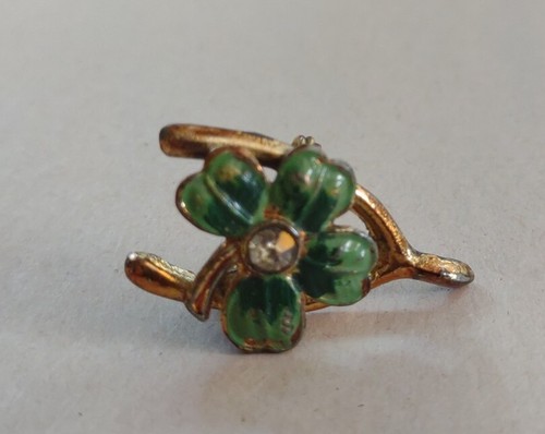 VTG Gold Tone Wishbone Four Leaf Clover Good Luck Enamel Pin Brooch Costume - Picture 2 of 9