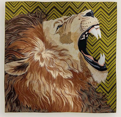 Hermes Scarf Stole ROAAAAAR ! Carre H 100 Silk w/ Box and Brown Ribbon