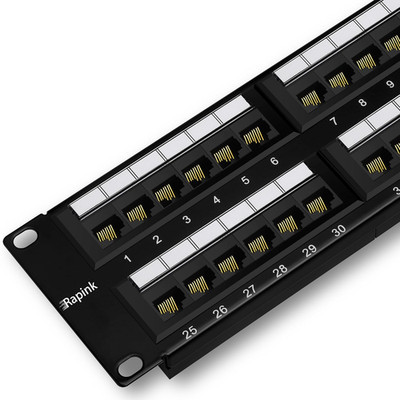 Patch Panel 48 Port Cat6 10G Support, Network Patch Panel UTP 19-Inch, Wallmount