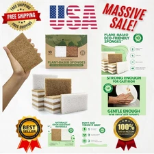 Natural Odor Resistant Kitchen Sponges - 10 Pack Biodegradable Cellulose Duo