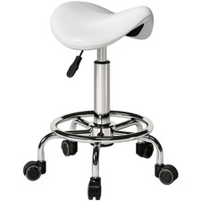 HOMCOM Saddle Chair, Rolling Salon Stool for Massage Spa, White