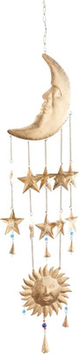 Deco 79 Metal Sun and Moon Windchime with Glass Beads and Cone Bells, 9'' X 1'' X