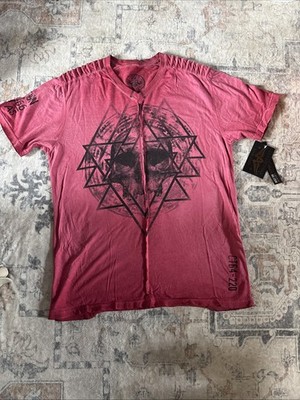 Affliction Made in USA Red Skull Tattoo Graphic Shirt Grunge Moto Streetwear Y2K