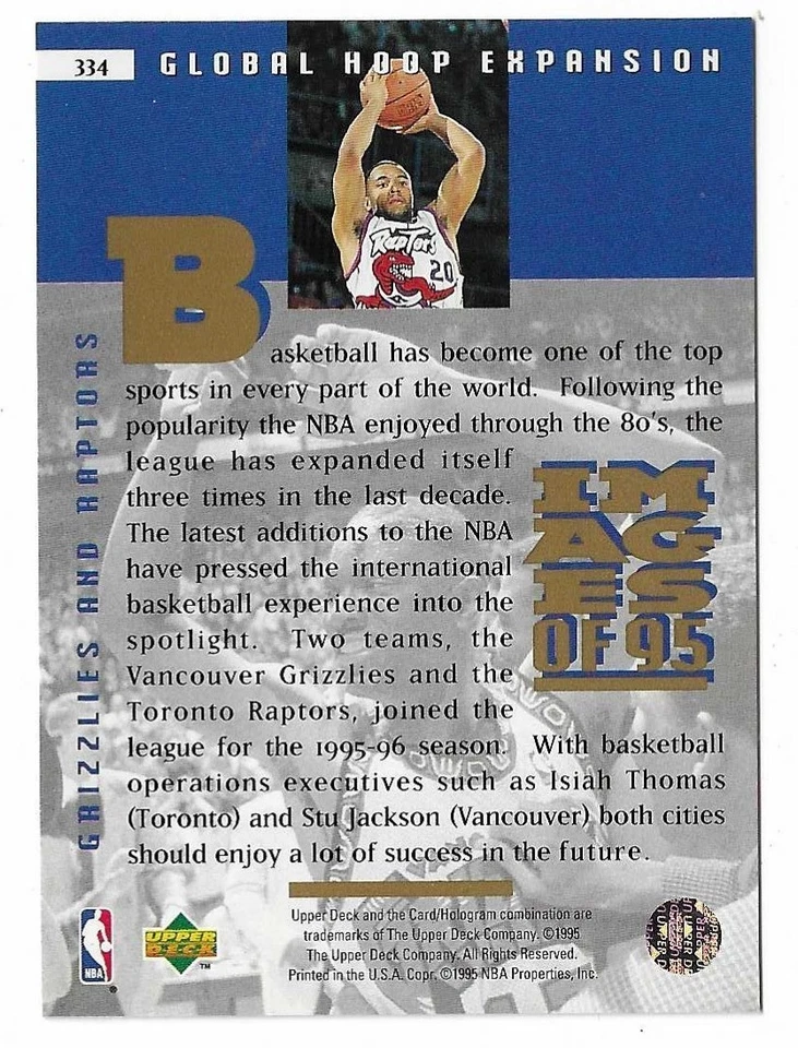 1995-96 Upper Deck Global Hoop Expansion Images of 95 #334 Vancouver Grizzlies - Image 2 of 2